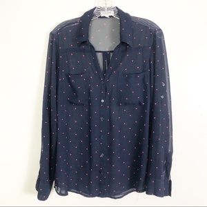 Express Polkadot Button Down Long Sleeve Shirt